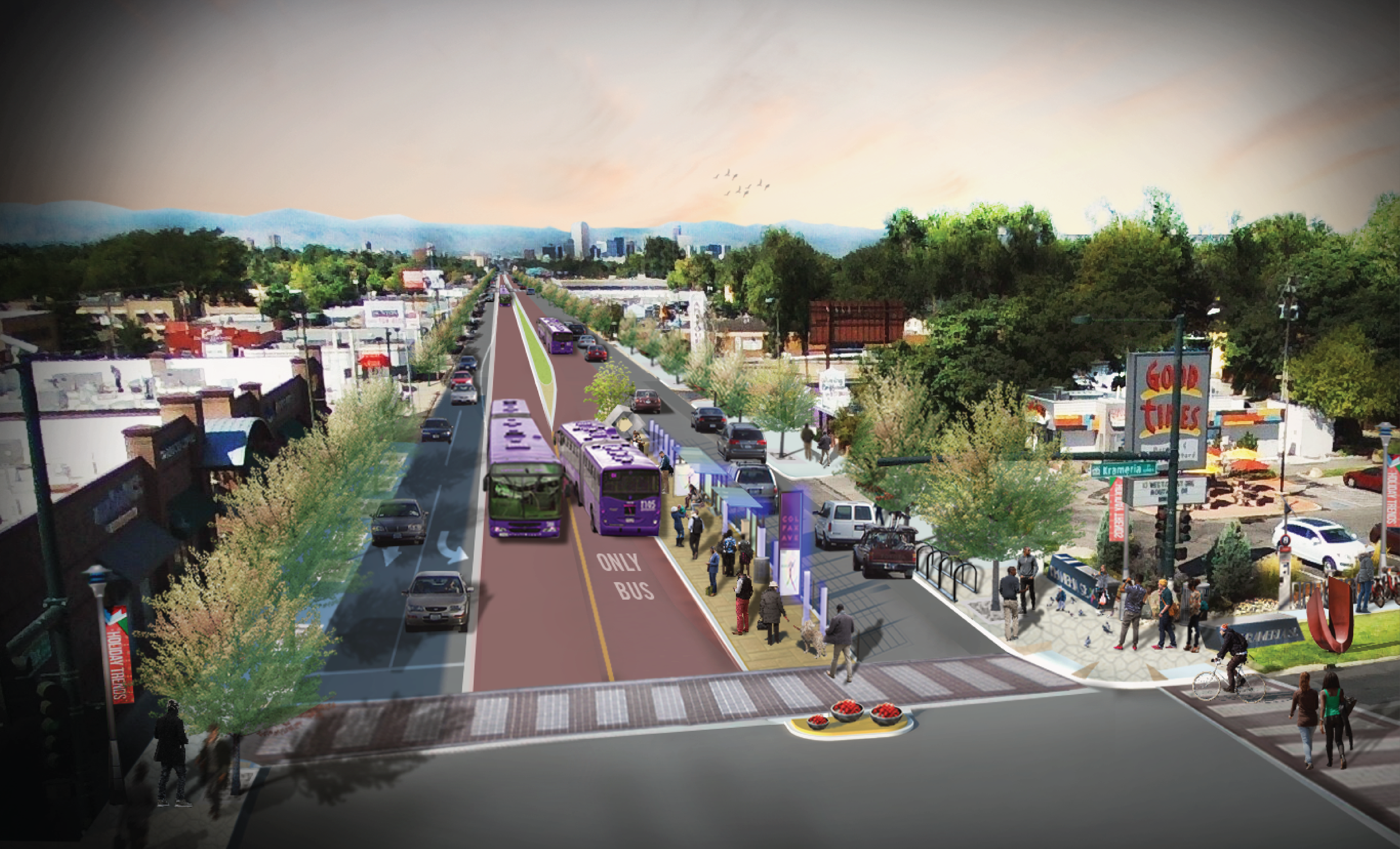 Rendering of proposed Colfax BRT at Krameria