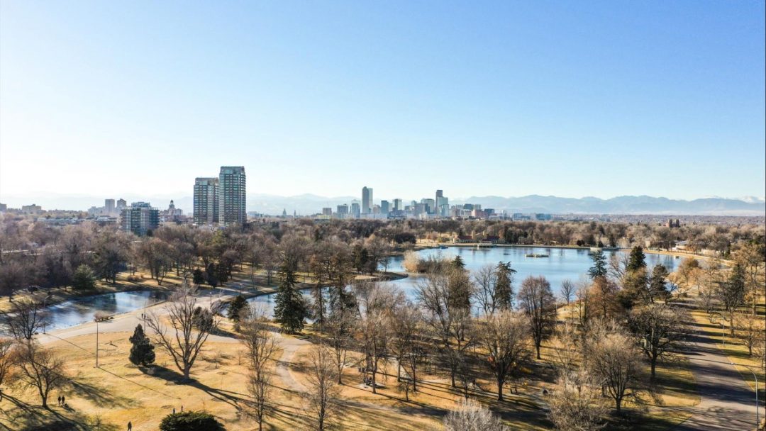 Denver aerial view with blue sky