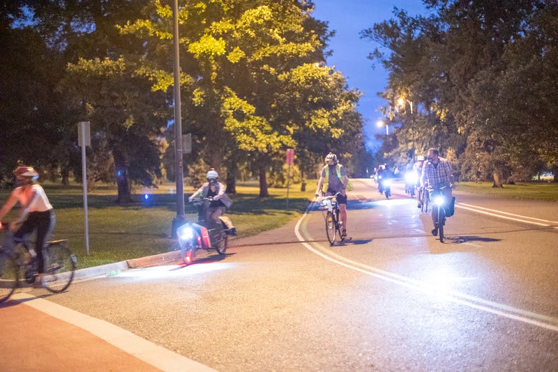 Bike riders using lights