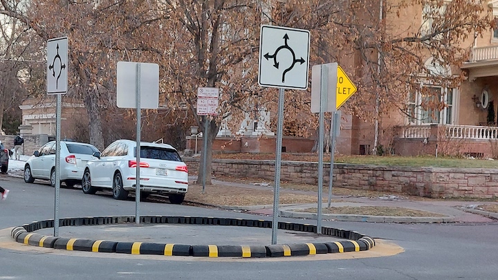 Traffic circle on shared street E 11th Ave