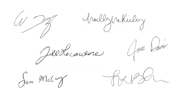 A graphic of the six signatures of the teammates of Denver Streets Partnership