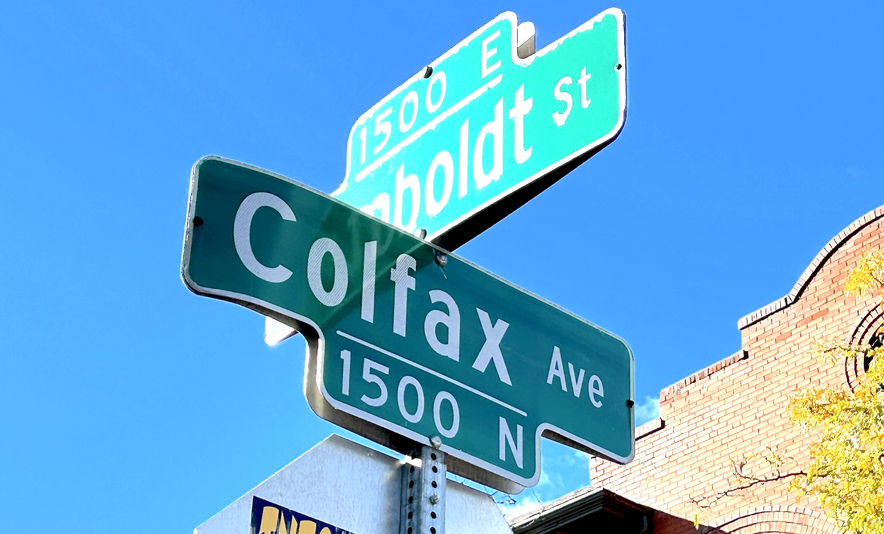 Picture of street signs at the intersection of Colfax Avenue and Humboldt Street