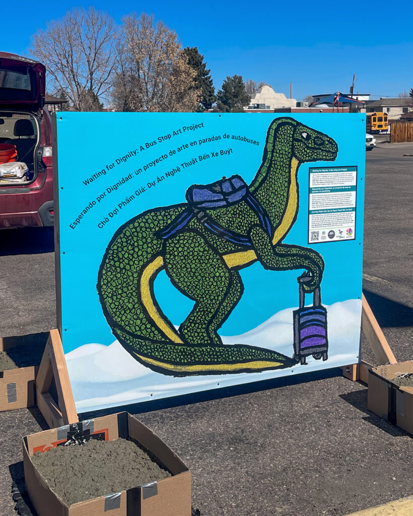 Art piece by Nicole Vanston installed near a bus stop at Colfax and Winona