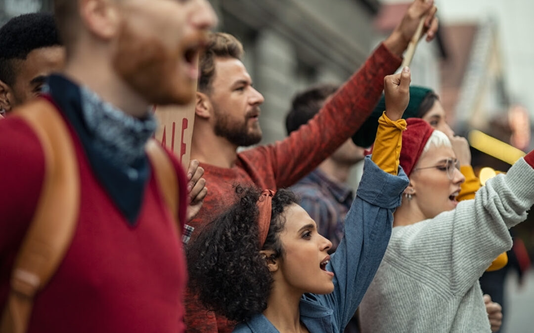 Crowd of people participating in a rally